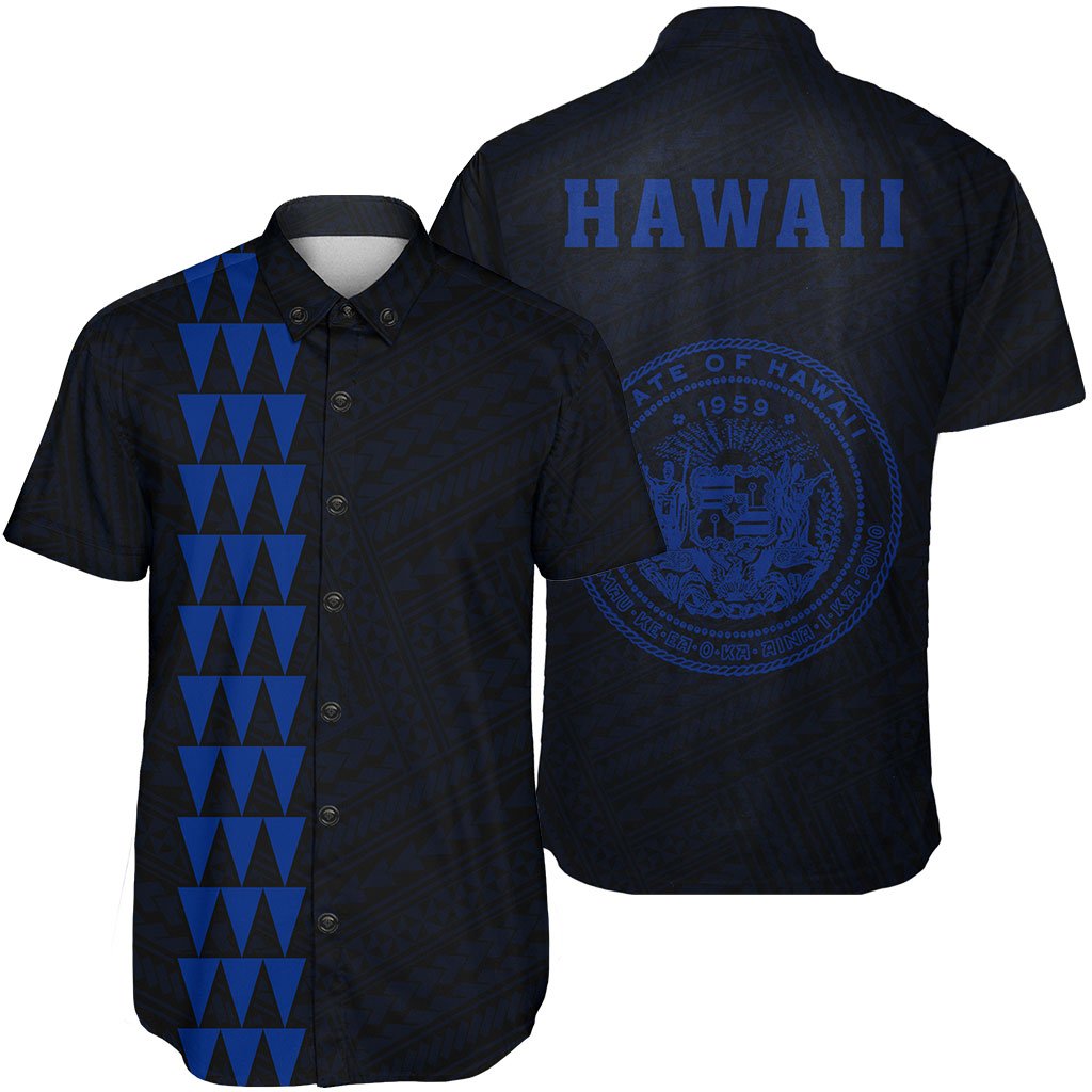 Hawaii Kakau Polynesian Coat Of Arms Short Sleeve Shirt - Blue Unisex Blue - Polynesian Pride