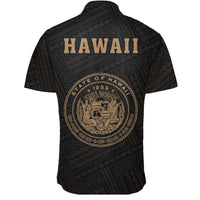 Hawaii Kakau Polynesian Coat Of Arms Short Sleeve Shirt - Gold - Polynesian Pride