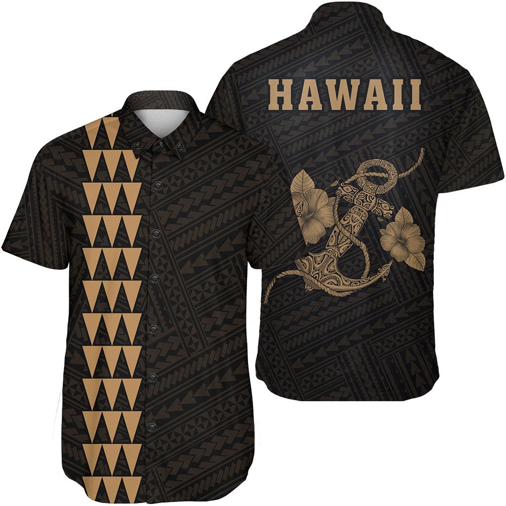 Hawaii Kakau Polynesian Anchor Short Sleeve Shirt - Gold Unisex Gold - Polynesian Pride