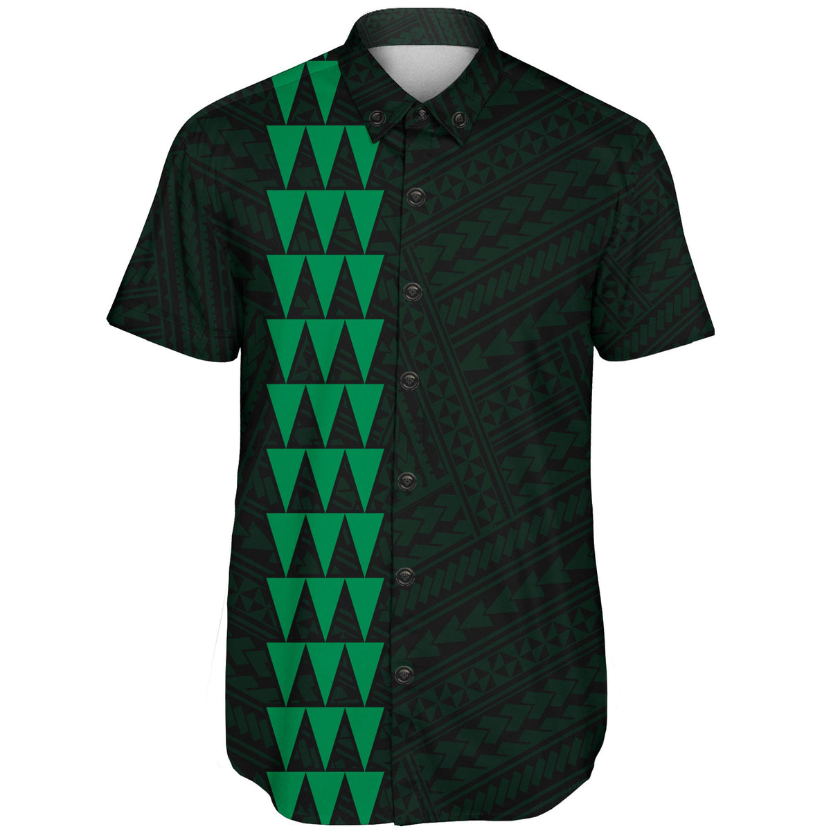 Hawaii Kakau Polynesian Coat Of Arms Short Sleeve Shirt - Green - Polynesian Pride