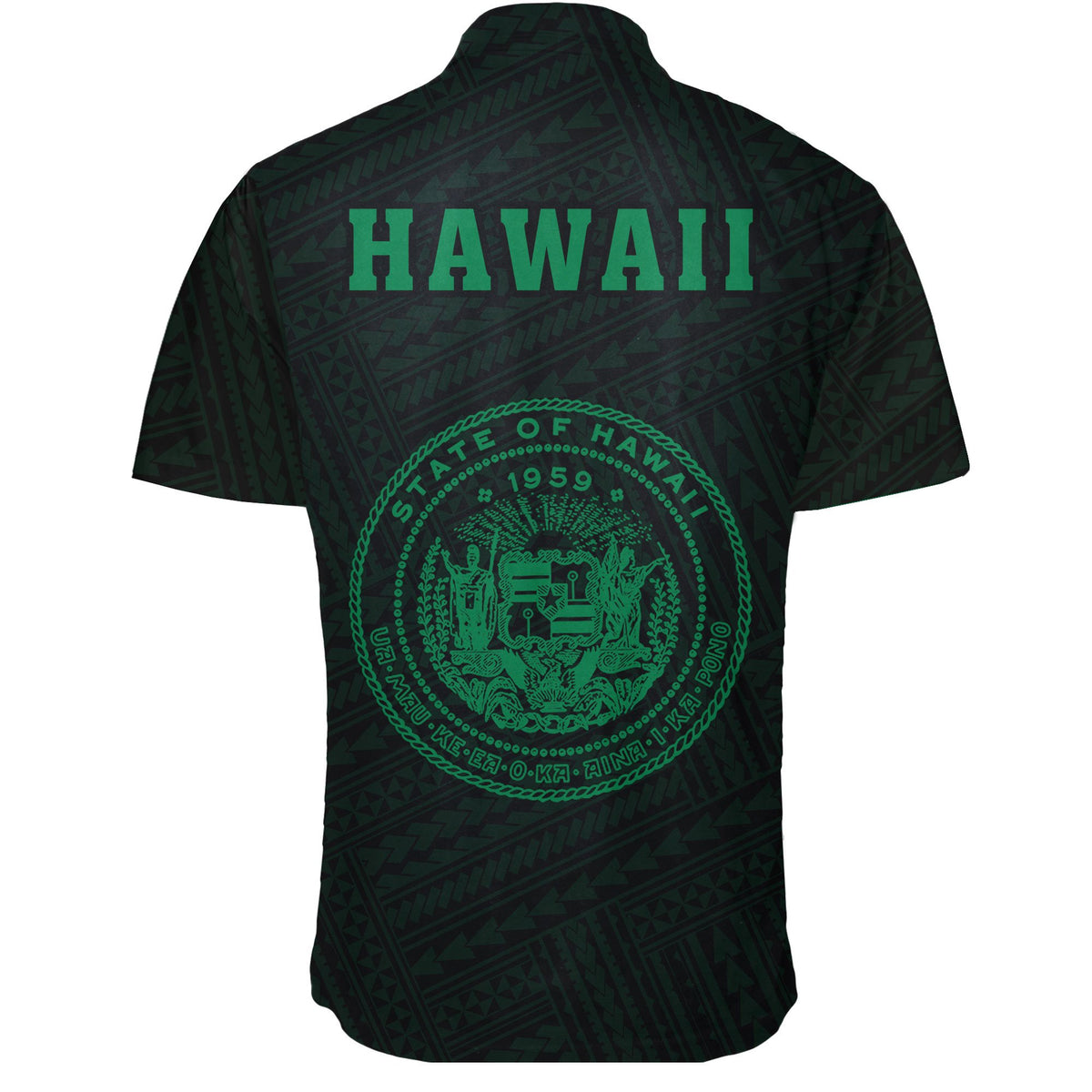 Hawaii Kakau Polynesian Coat Of Arms Short Sleeve Shirt - Green - Polynesian Pride