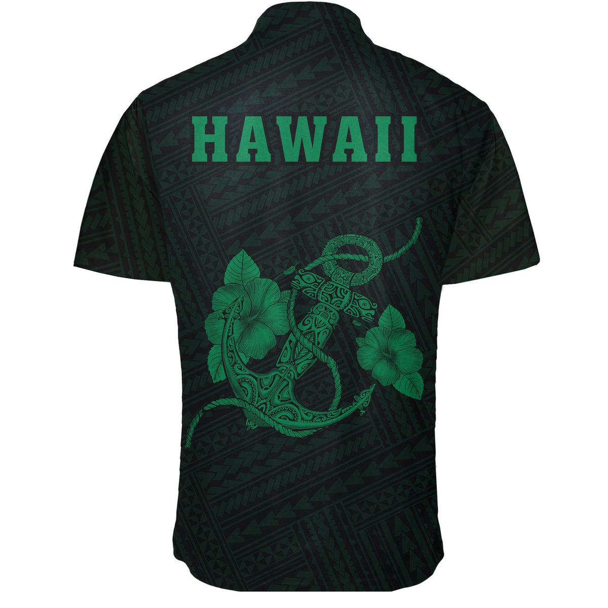 Hawaii Kakau Polynesian Anchor Short Sleeve Shirt - Green - Polynesian Pride