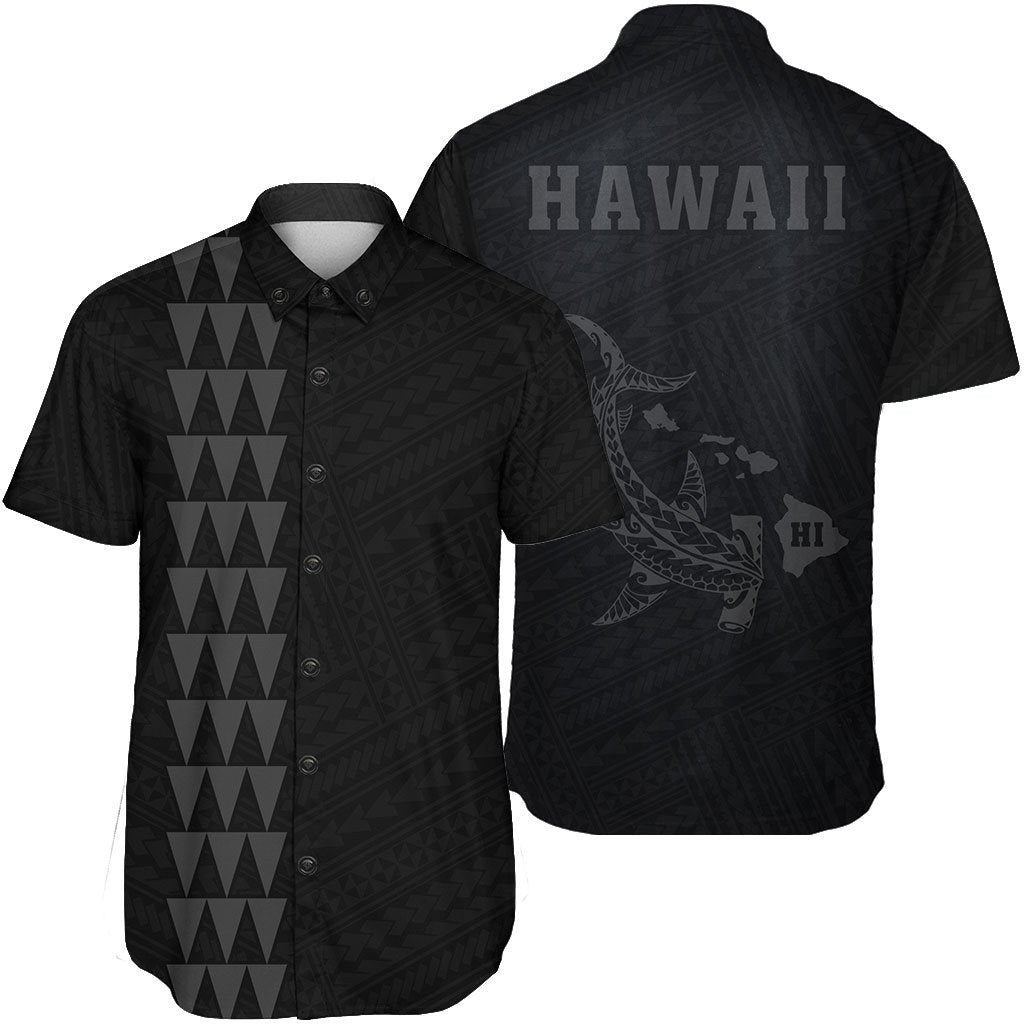 Hawaii Kakau Polynesian Hammerhead Shark Short Sleeve Shirt - Grey Unisex Grey - Polynesian Pride