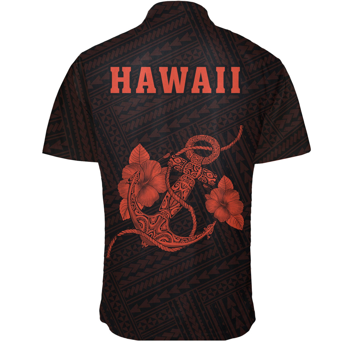Hawaii Kakau Polynesian Anchor Short Sleeve Shirt - Orange - Polynesian Pride