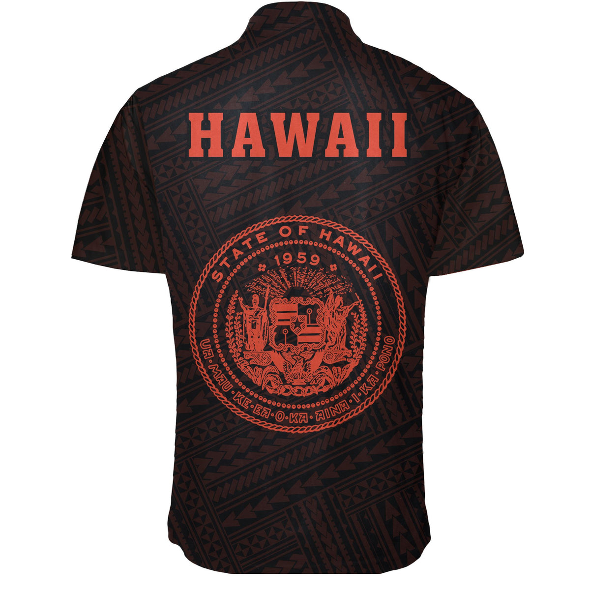 Hawaii Kakau Polynesian Coat Of Arms Short Sleeve Shirt - Orange - Polynesian Pride