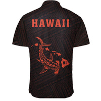 Hawaii Kakau Polynesian Hammerhead Shark Short Sleeve Shirt - Orange - Polynesian Pride