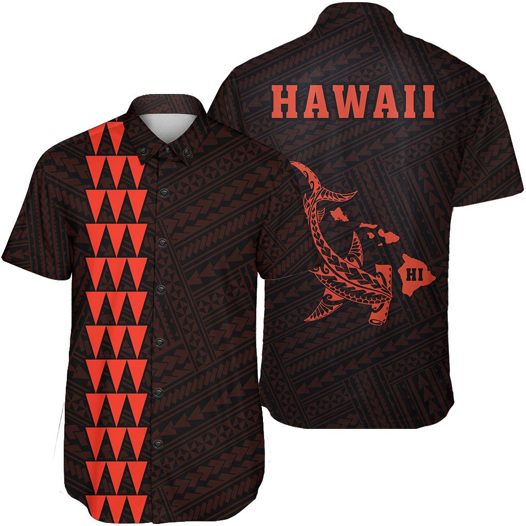 Hawaii Kakau Polynesian Hammerhead Shark Short Sleeve Shirt - Orange Unisex Orange - Polynesian Pride