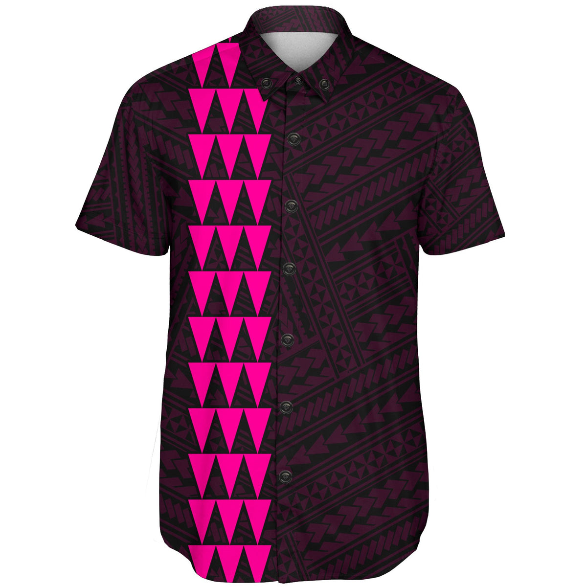 Hawaii Kakau Polynesian Kanaka Map Short Sleeve Shirt - Pink - Polynesian Pride