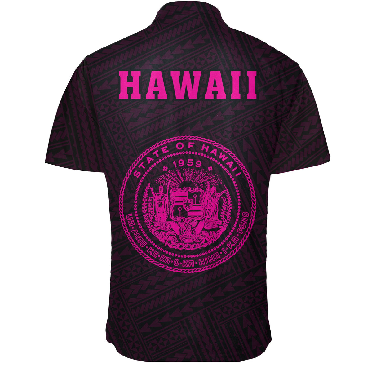 Hawaii Kakau Polynesian Coat Of Arms Short Sleeve Shirt - Pink - Polynesian Pride