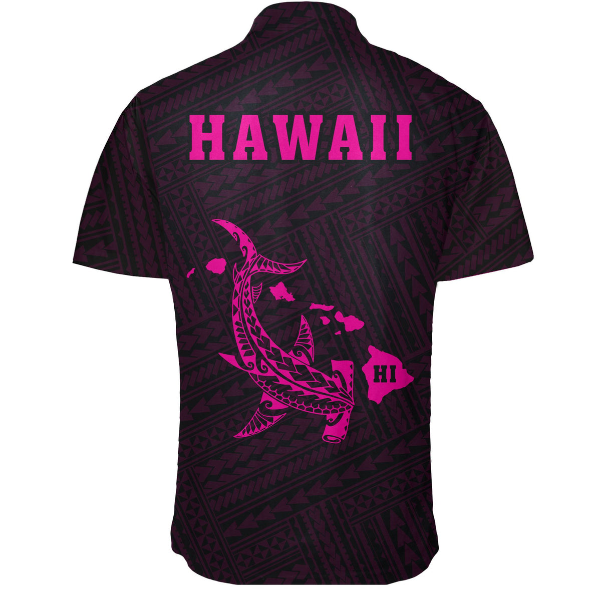 Hawaii Kakau Polynesian Hammerhead Shark Short Sleeve Shirt - Pink - Polynesian Pride