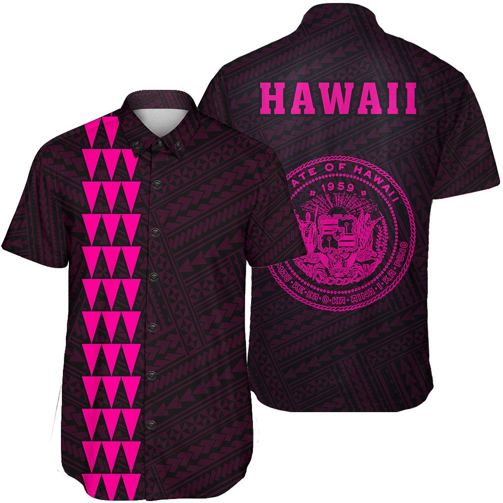 Hawaii Kakau Polynesian Coat Of Arms Short Sleeve Shirt - Pink Unisex Pink - Polynesian Pride