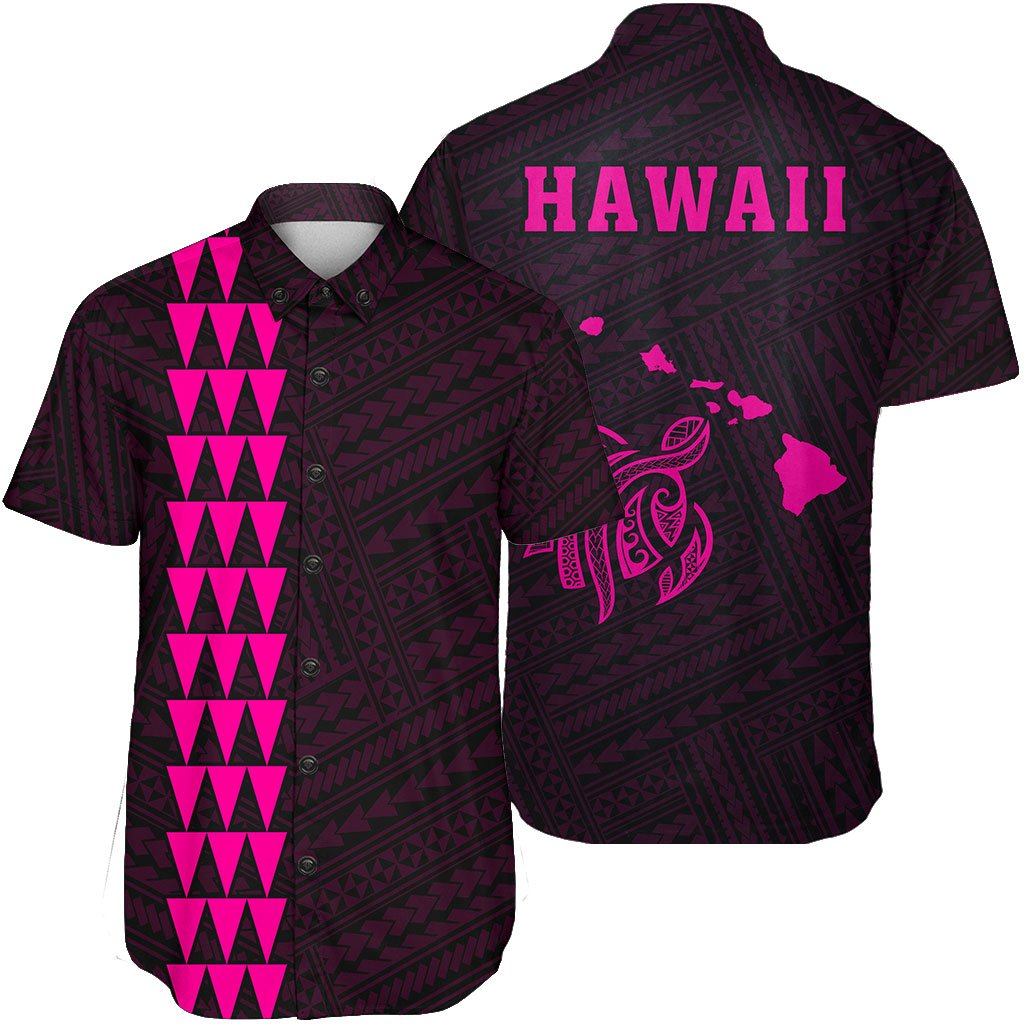 Hawaii Kakau Polynesian Turtle Map Short Sleeve Shirt - Pink Unisex Pink - Polynesian Pride