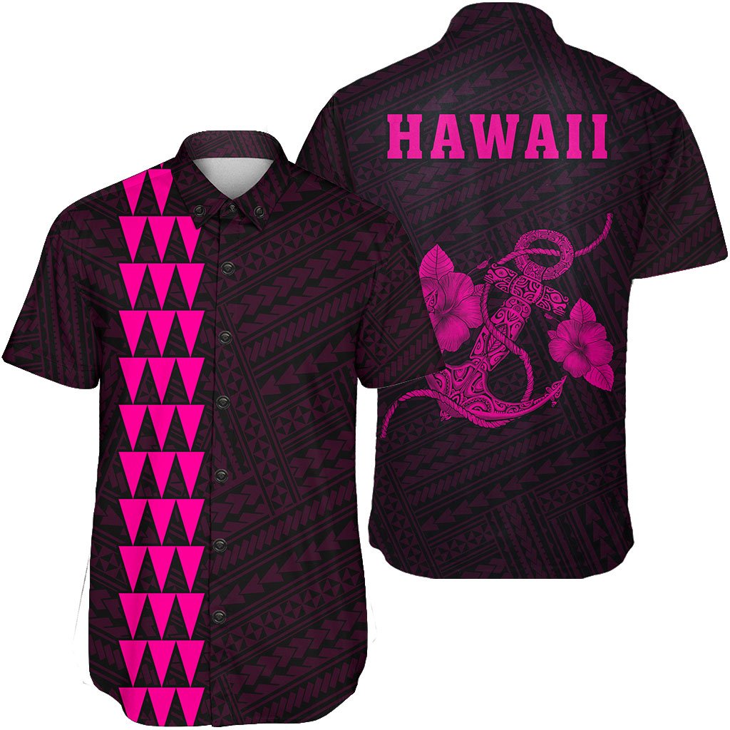 Hawaii Kakau Polynesian Anchor Short Sleeve Shirt - Pink Unisex Pink - Polynesian Pride