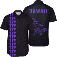 Hawaii Kakau Polynesian Hammerhead Shark Short Sleeve Shirt - Purple Unisex Purple - Polynesian Pride