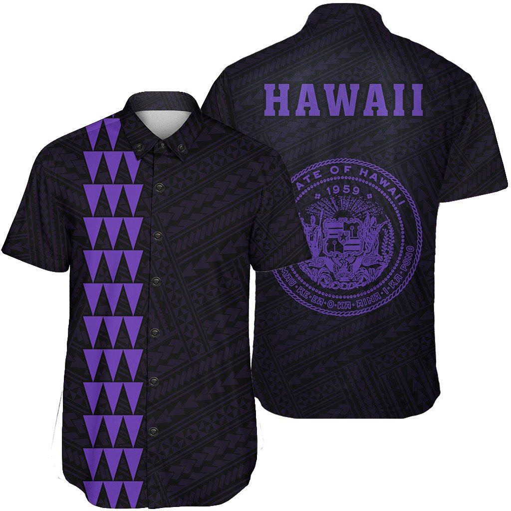 Hawaii Kakau Polynesian Coat Of Arms Short Sleeve Shirt - Purple Unisex Purple - Polynesian Pride