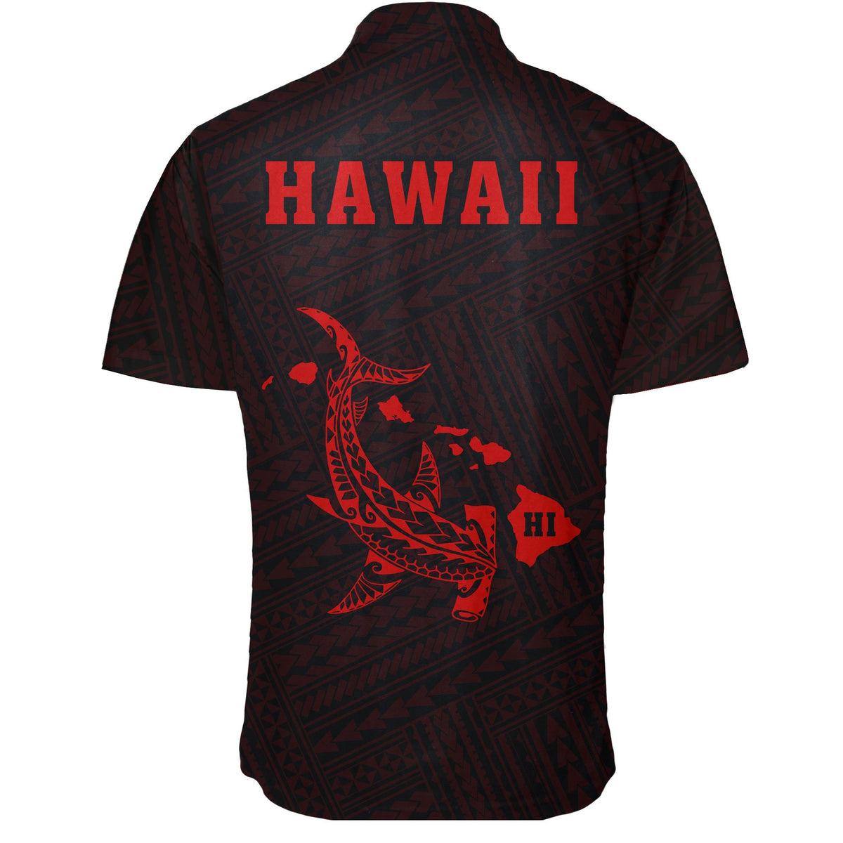 Hawaii Kakau Polynesian Hammerhead Shark Short Sleeve Shirt - Red - Polynesian Pride