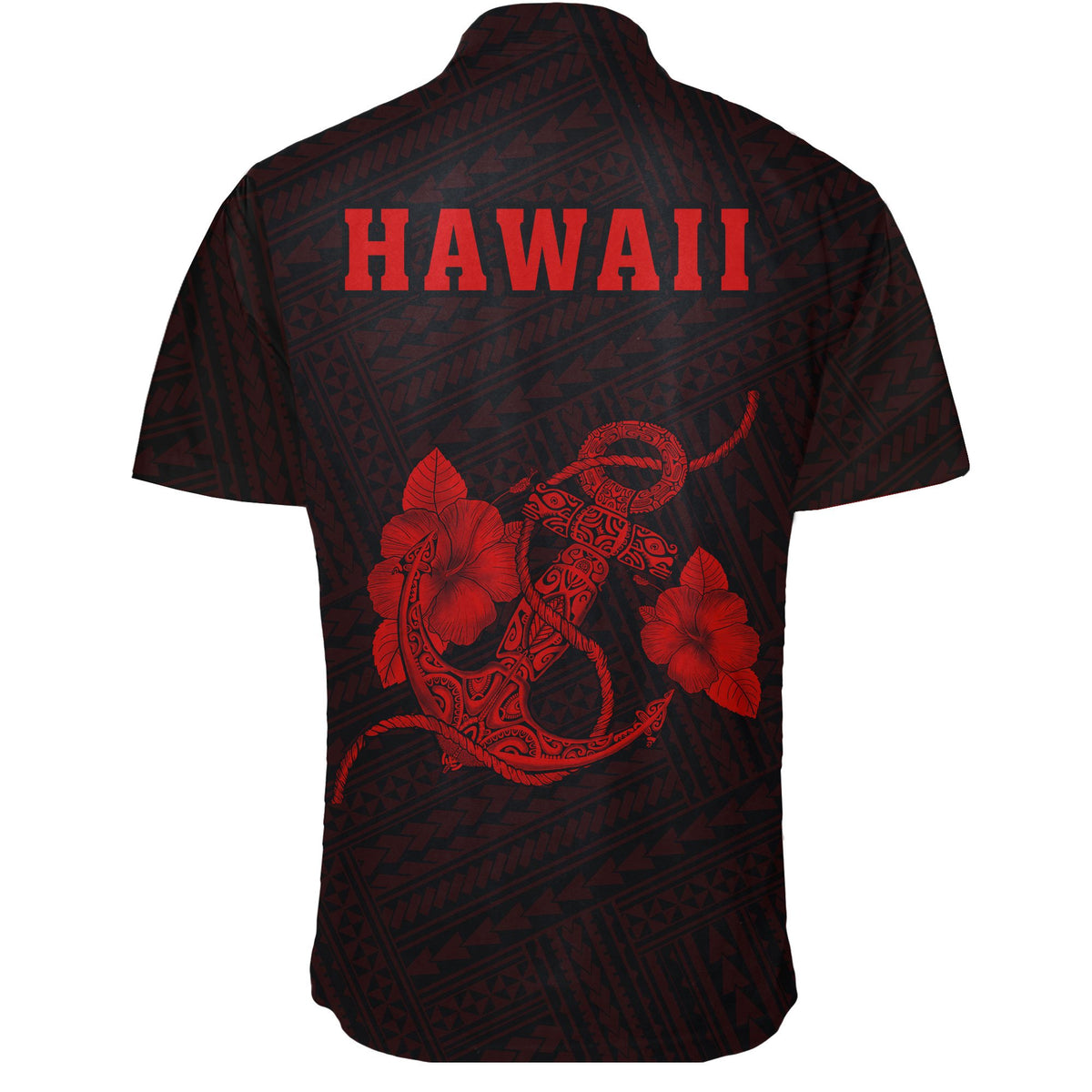 Hawaii Kakau Polynesian Anchor Short Sleeve Shirt - Red - Polynesian Pride