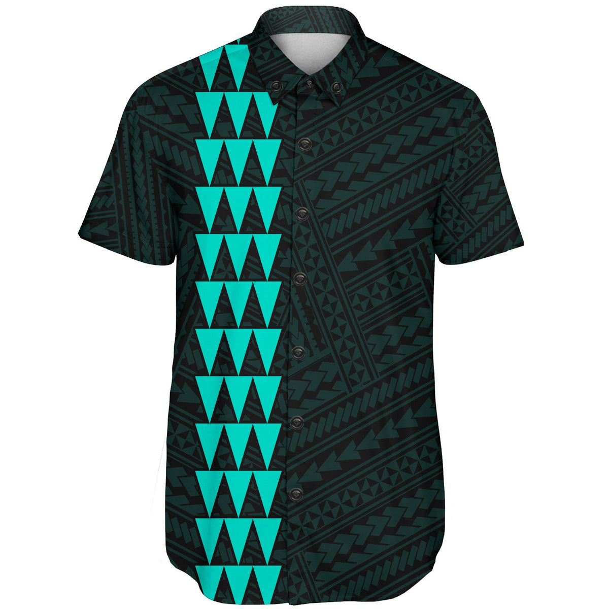 Hawaii Kakau Polynesian Coat Of Arms Short Sleeve Shirt - Turquoise - Polynesian Pride
