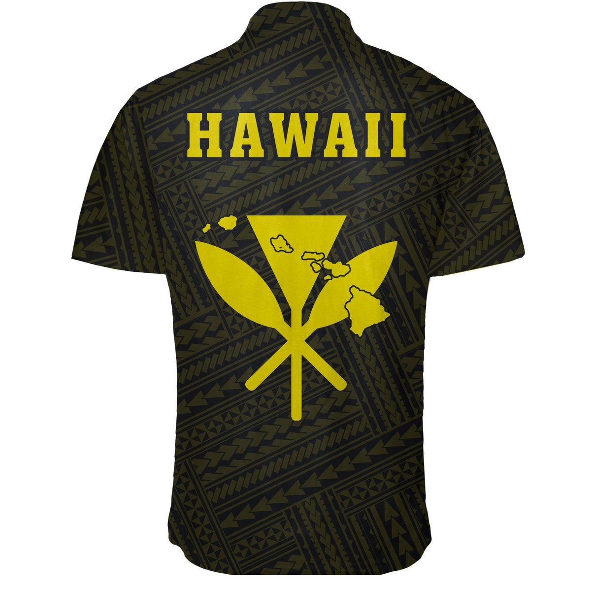 Hawaii Kakau Polynesian Kanaka Map Short Sleeve Shirt - Yellow - Polynesian Pride