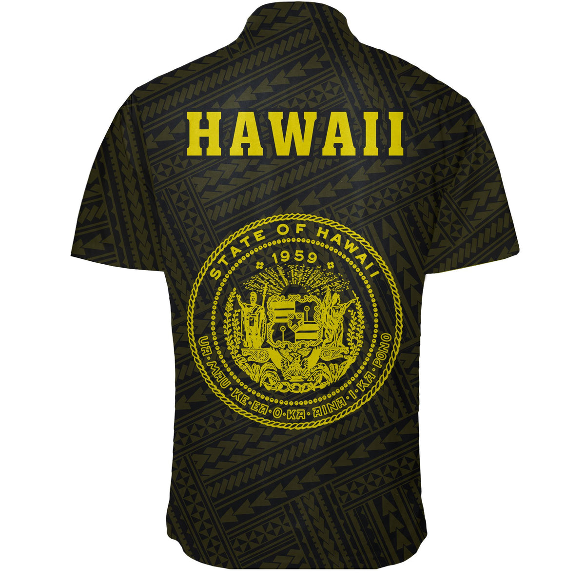 Hawaii Kakau Polynesian Coat Of Arms Short Sleeve Shirt - Yellow - Polynesian Pride