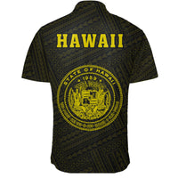 Hawaii Kakau Polynesian Coat Of Arms Short Sleeve Shirt - Yellow - Polynesian Pride