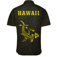 Hawaii Kakau Polynesian Hammerhead Shark Short Sleeve Shirt - Yellow - Polynesian Pride