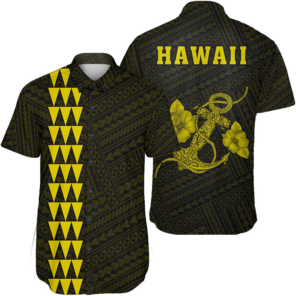 Hawaii Kakau Polynesian Anchor Short Sleeve Shirt - Yellow Unisex Yellow - Polynesian Pride
