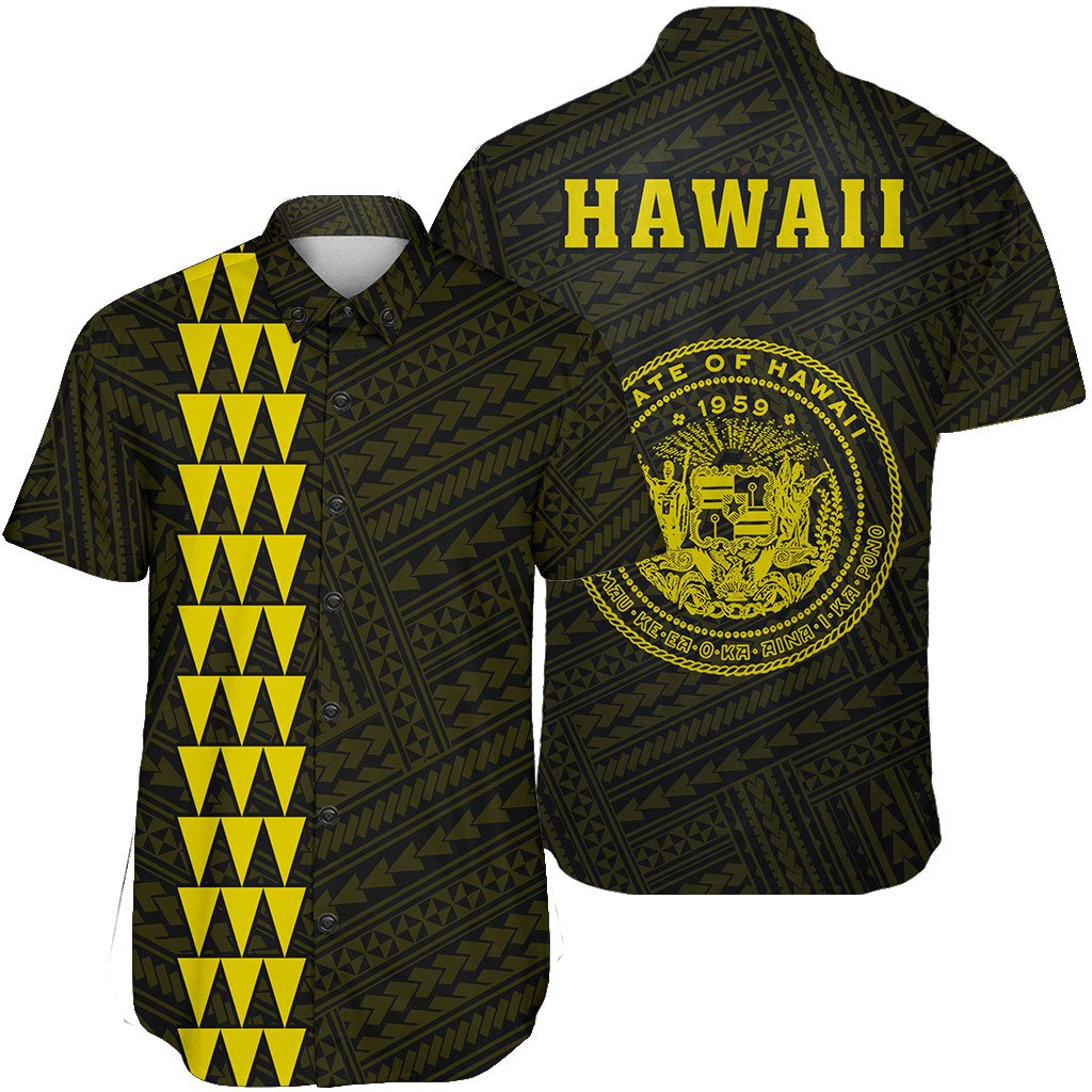 Hawaii Kakau Polynesian Coat Of Arms Short Sleeve Shirt - Yellow Unisex Yellow - Polynesian Pride