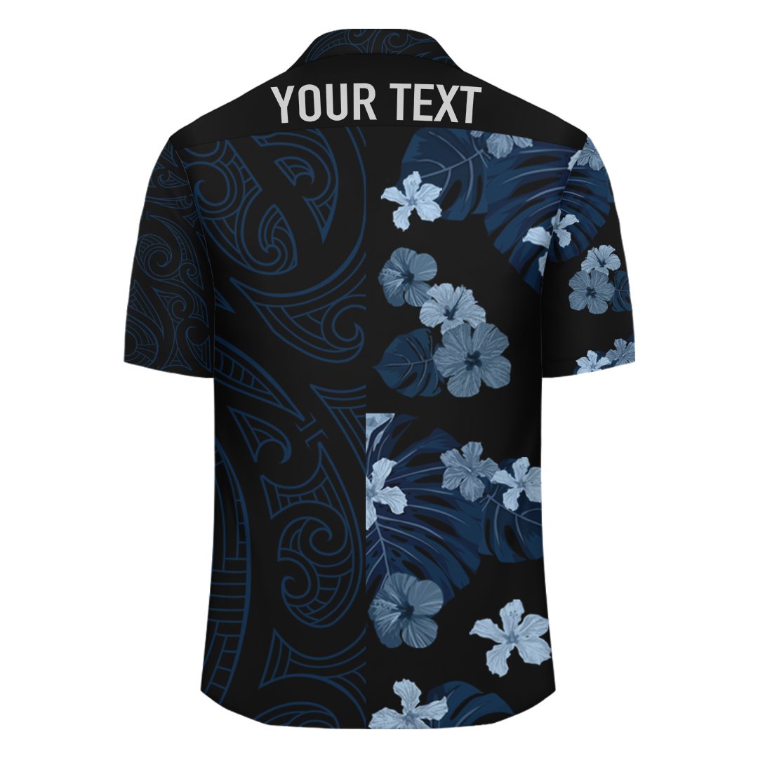 (Personalized) Hibiscus Flowers Polynesian - Hawaiian Shirt - Indigo - Curtis Style - Polynesian Pride