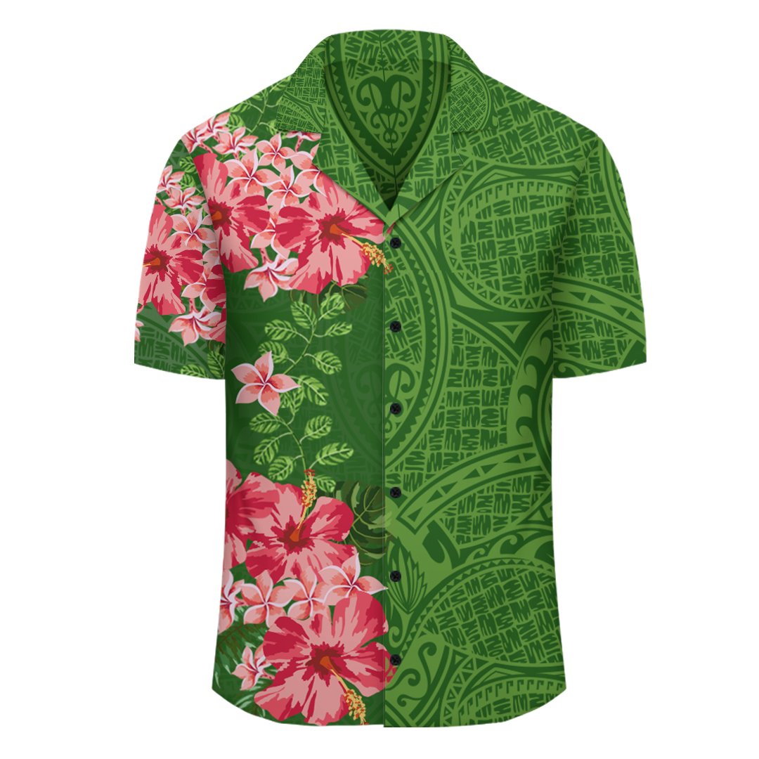 (Personalized) Hibiscus Flowers Polynesian - Hawaiian Shirt - Green - Curtis Style - Polynesian Pride