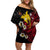 Papua New Guinea Independence Off Shoulder Short Dress PNG Kumuls - Tribal Crocodile LT7 Women Black - Polynesian Pride