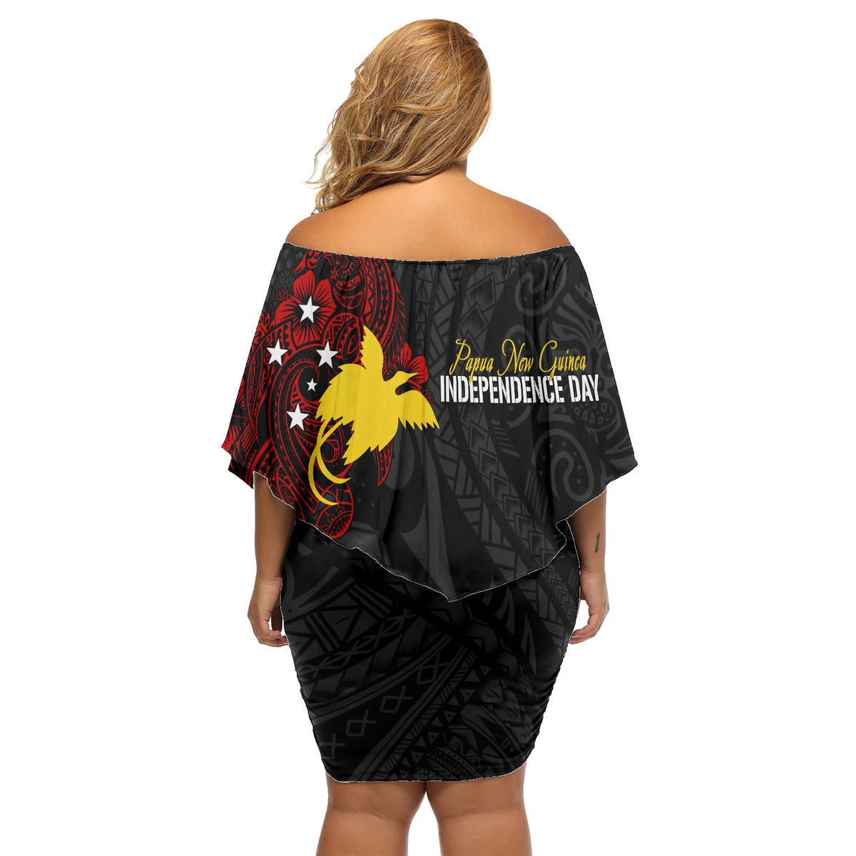 Personalised Papua New Guinea 47th Independence Off Shoulder Short Dress Tribal Turtle LT7 - Polynesian Pride