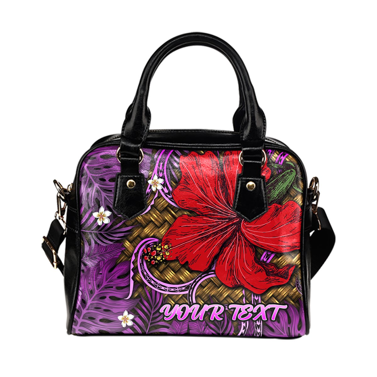 Hawaii Lauhala Hibiscus Polynesian Tropical Shoulder Handbag Pink - Wake Style - AH One Size Blue - Polynesian Pride