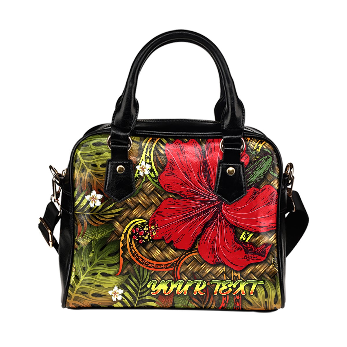 Hawaii Lauhala Hibiscus Polynesian Tropical Shoulder Handbag Reggae - Wake Style - AH One Size Blue - Polynesian Pride