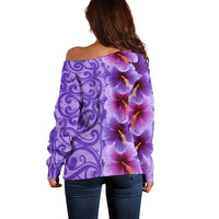 Hibiscus Flower Polynesian - Hawaiian Women's Off Shoulder Sweater - Curtis Style - Polynesian Pride