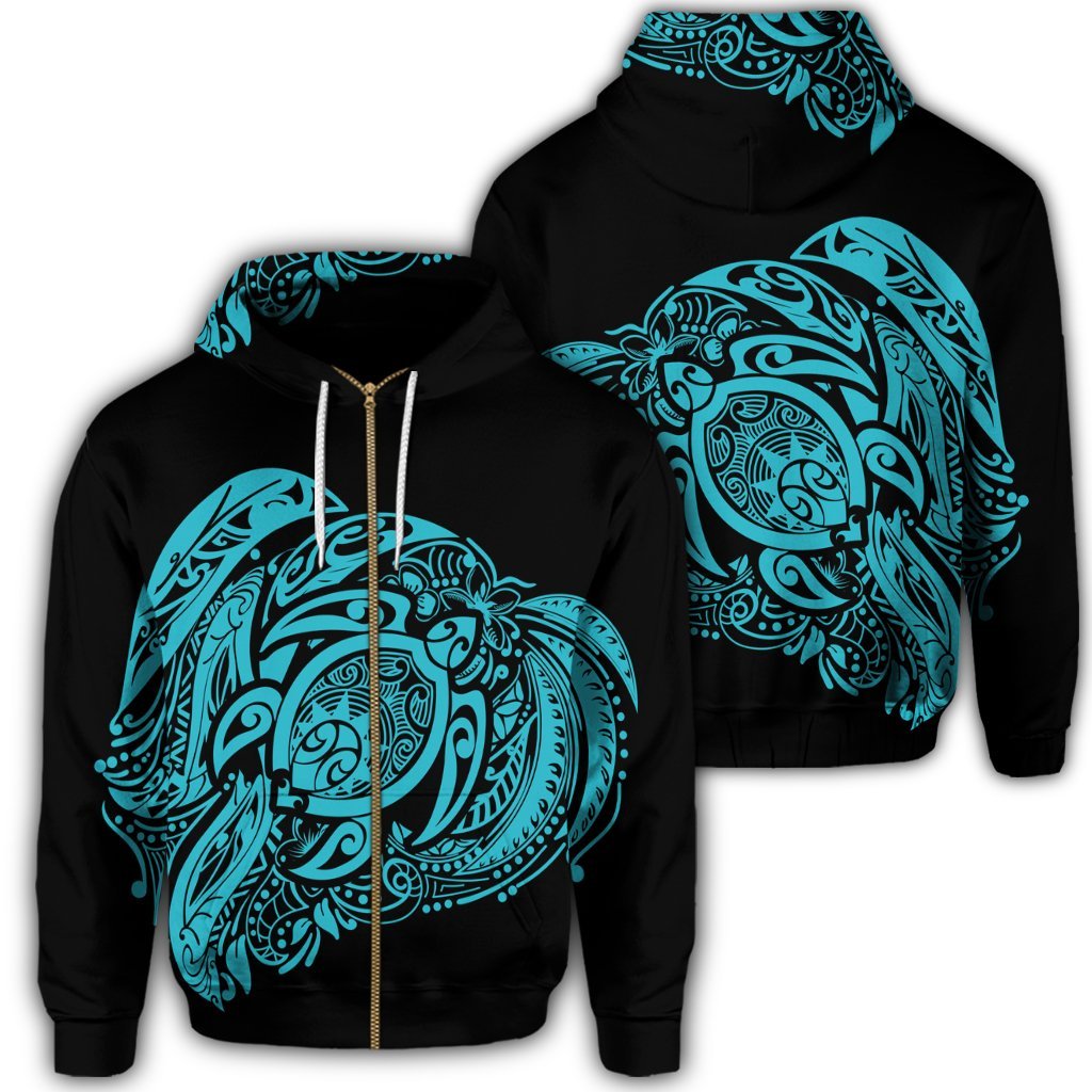 Simple Zip Hoodie Blue Unisex Art - Polynesian Pride