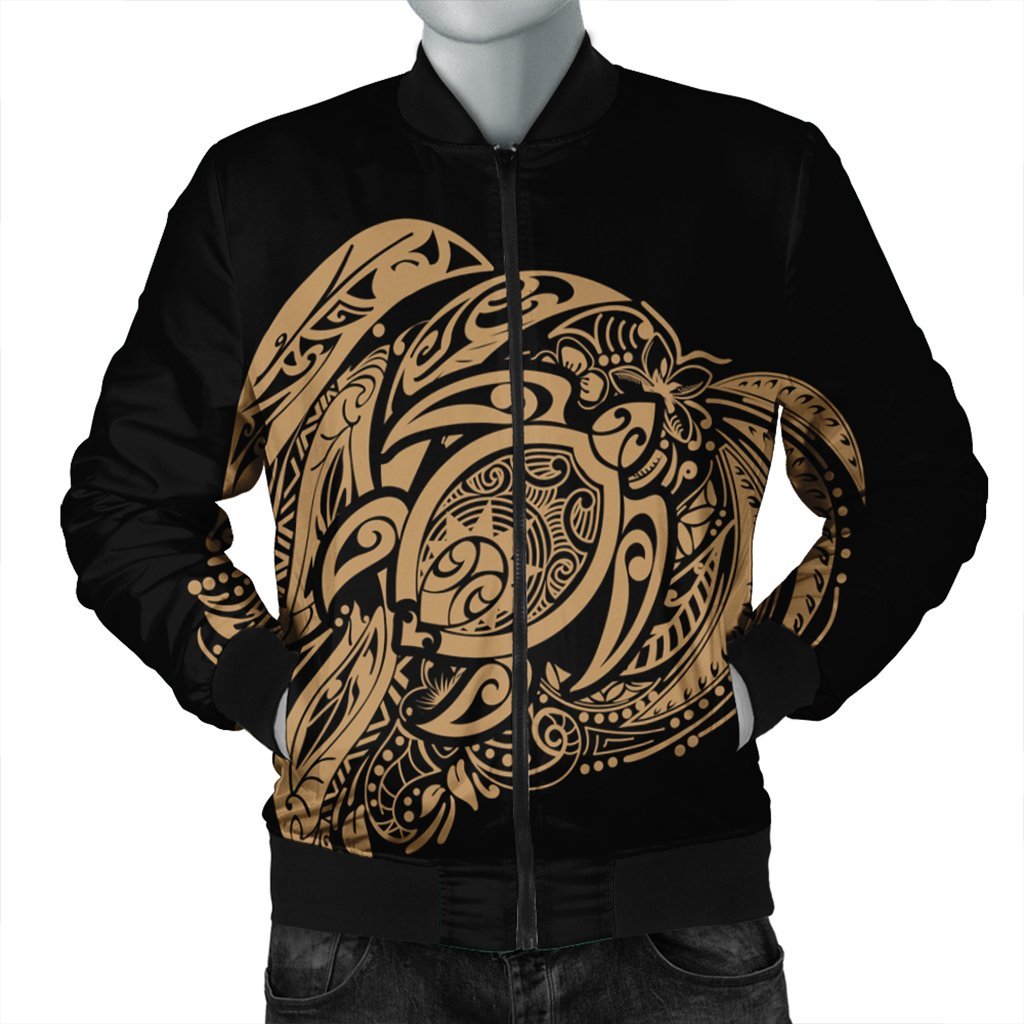 Simple Bomber Jacket Gold AH Black Unisex - Polynesian Pride