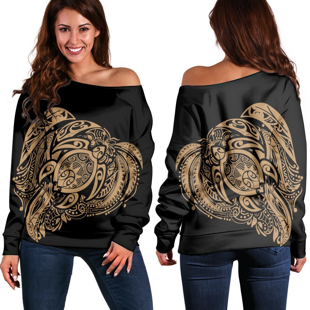 Simple Women's Off Shoulder Sweater Gold AH Black - Polynesian Pride
