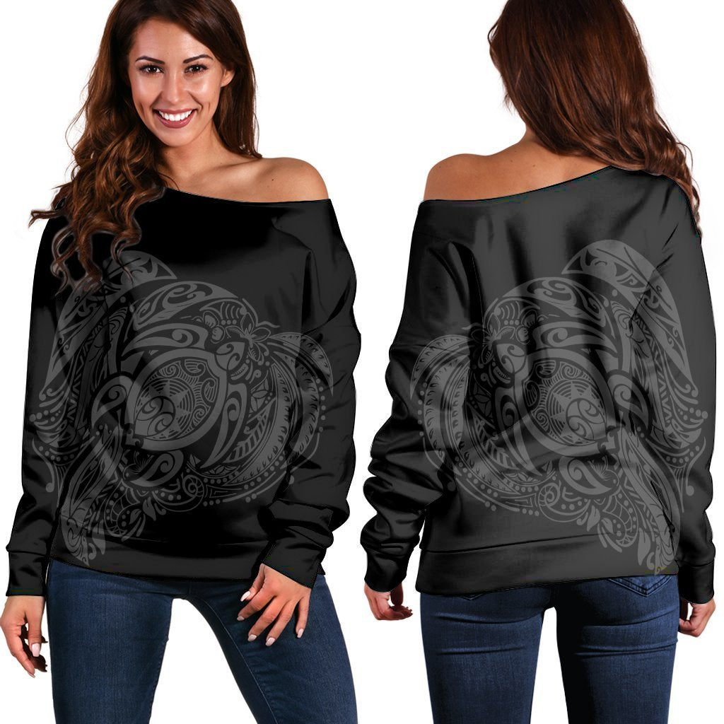 Simple Women's Off Shoulder Sweater Gray AH Black - Polynesian Pride