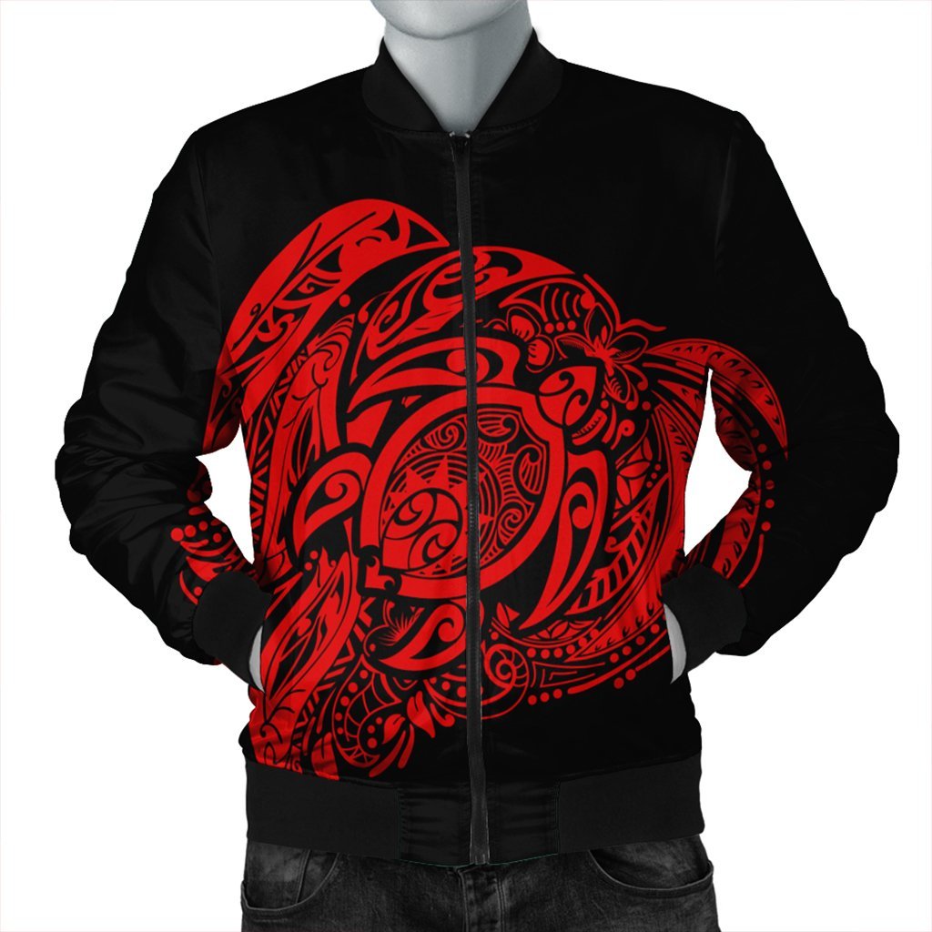 Simple Bomber Jacket Red AH Black Unisex - Polynesian Pride