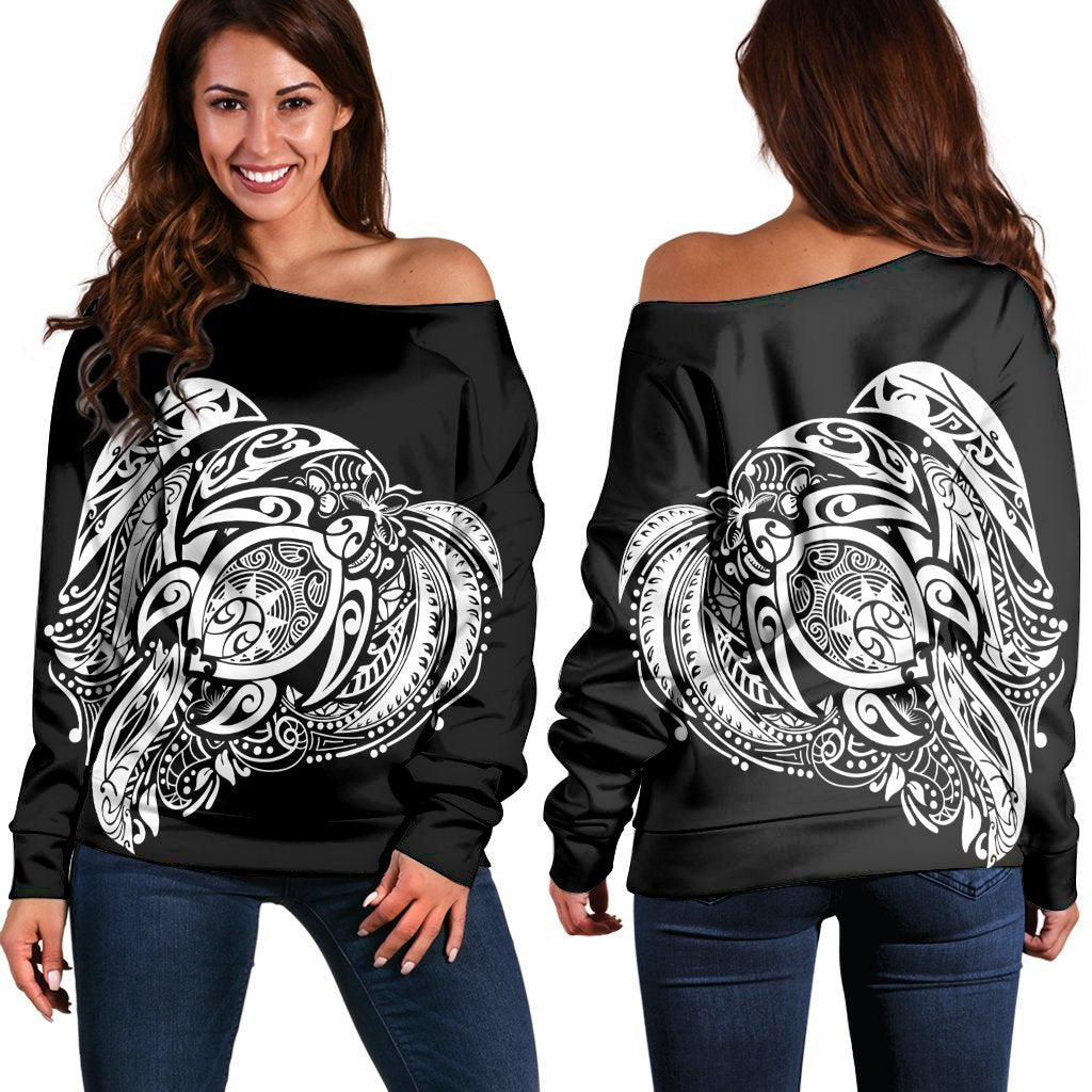 Simple Women's Off Shoulder Sweater White AH Black - Polynesian Pride