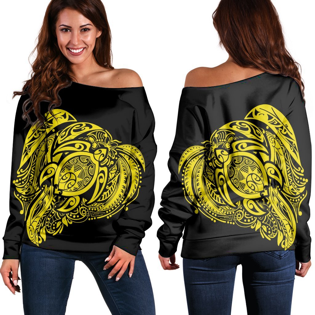 Simple Women's Off Shoulder Sweater Yellow AH Black - Polynesian Pride
