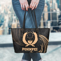 Pohnpei Micronesia Leather Tote Bag - Gold Tribal Wave - Polynesian Pride