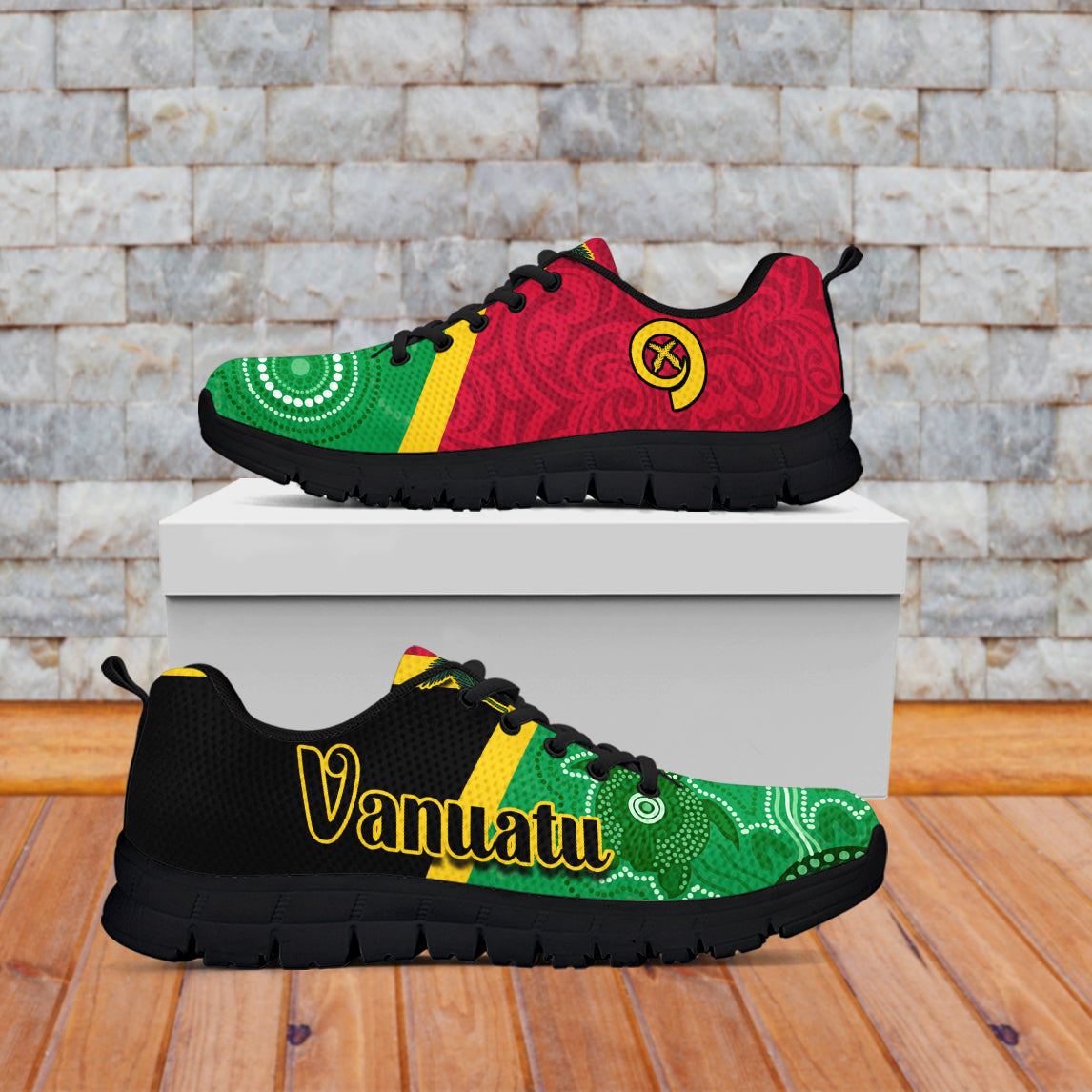 Vanuatu Sneakers Aboriginal Turtle Mix Sand Drawing LT13 Black - Polynesian Pride