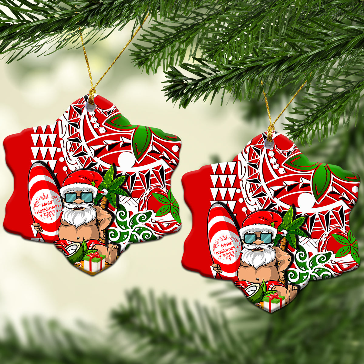Hawaii Mele Kalikimaka Santa Claus Beach Ornament LT6 - Polynesian Pride