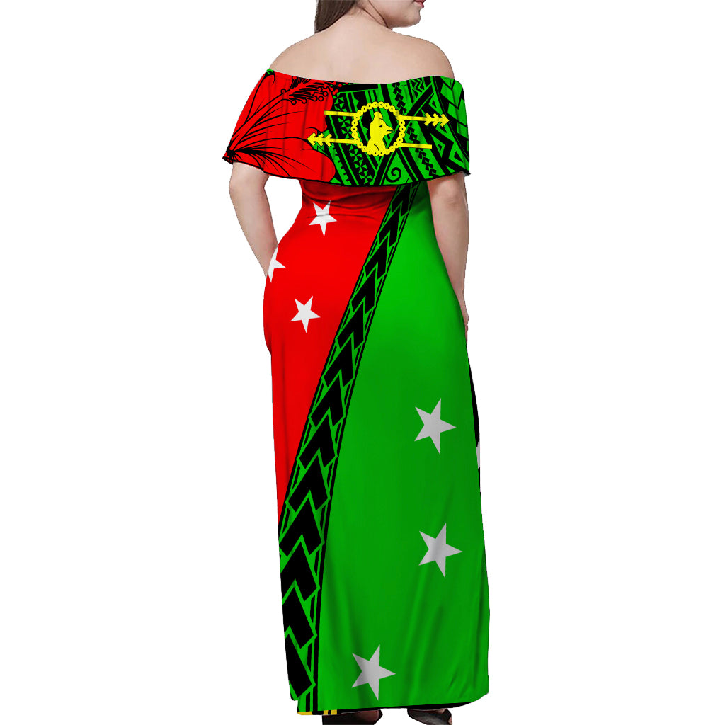 PNG Hibiscus Tribal Pattern Off Shoulder Long Dress - Southern Highlands LT7 - Polynesian Pride