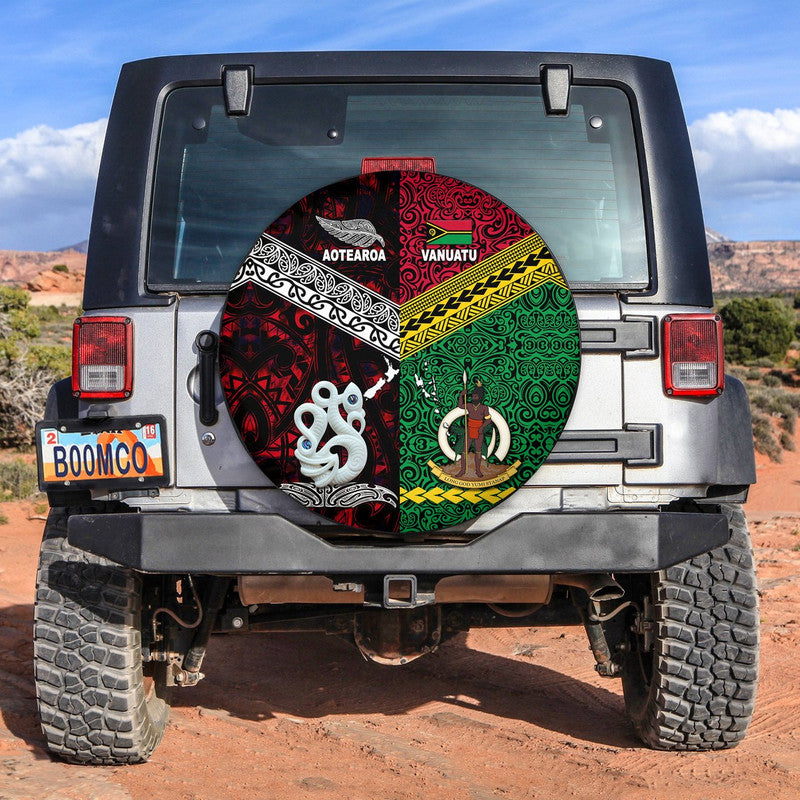 Vanuatu And New Zealand Spare Tire Cover Together - Red LT8 Red - Polynesian Pride