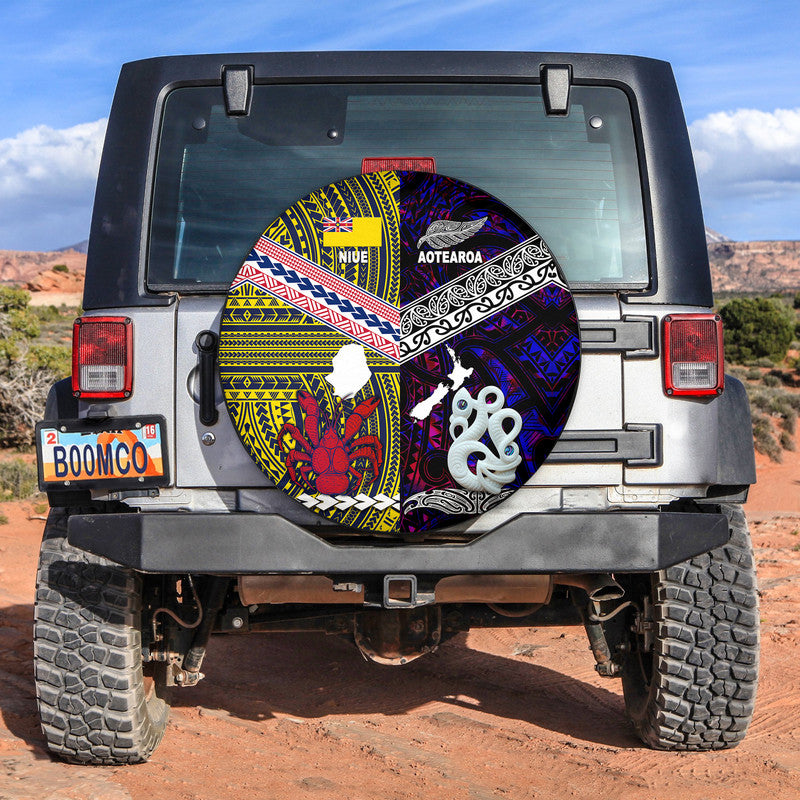 New Zealand And Niue Spare Tire Cover Together - Purple LT8 Purple - Polynesian Pride