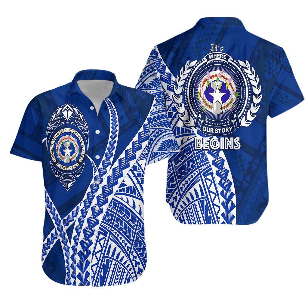 North Mariana Our Story Begins - Geometrical Polynesian Pattern Hawaiian Shirt LT7 Unisex Blue - Polynesian Pride