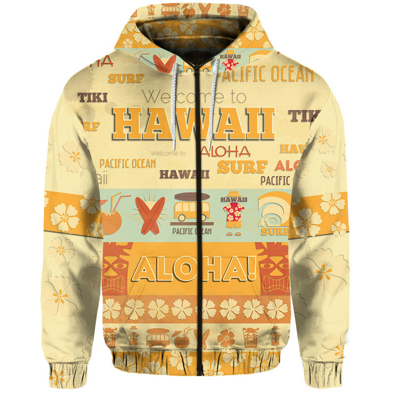 Hawaii Surf Retro Style Hoodie LT9 Zip Hoodie Yellowish - Polynesian Pride